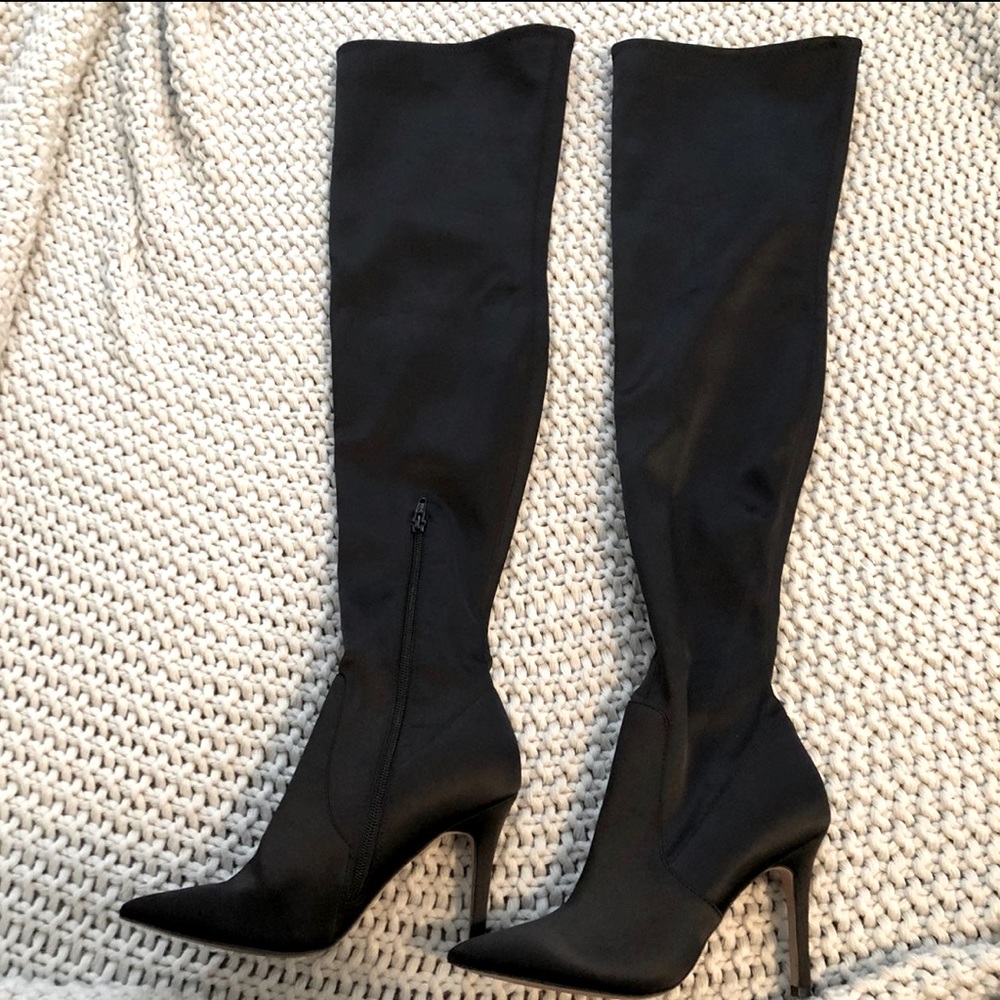 Black Satin Over The Knee Boots Aldo Size 7